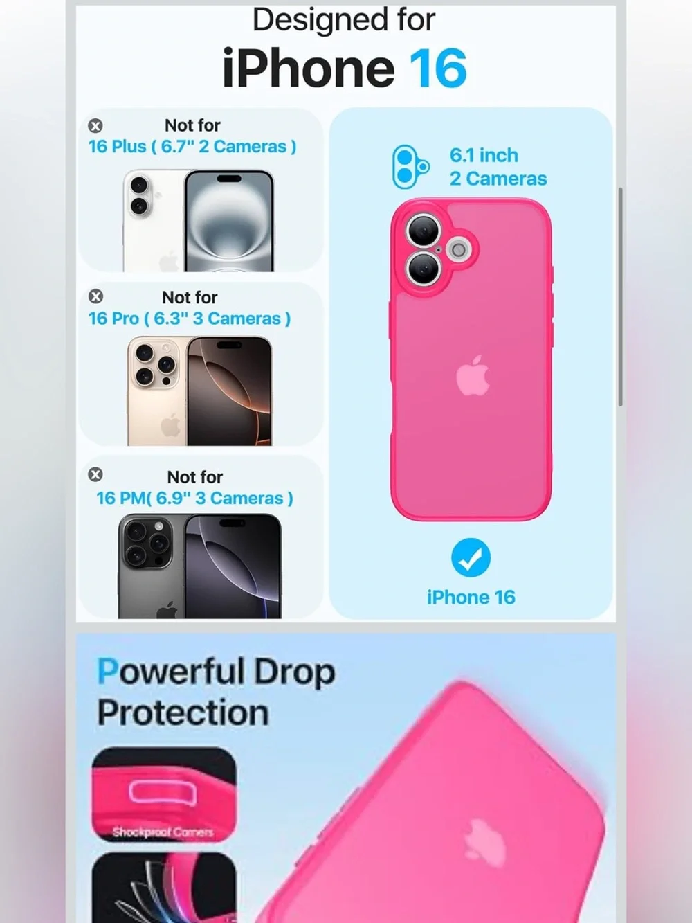 iPhone 16Protective Case - Bright Pink full camera protection NEW military grade